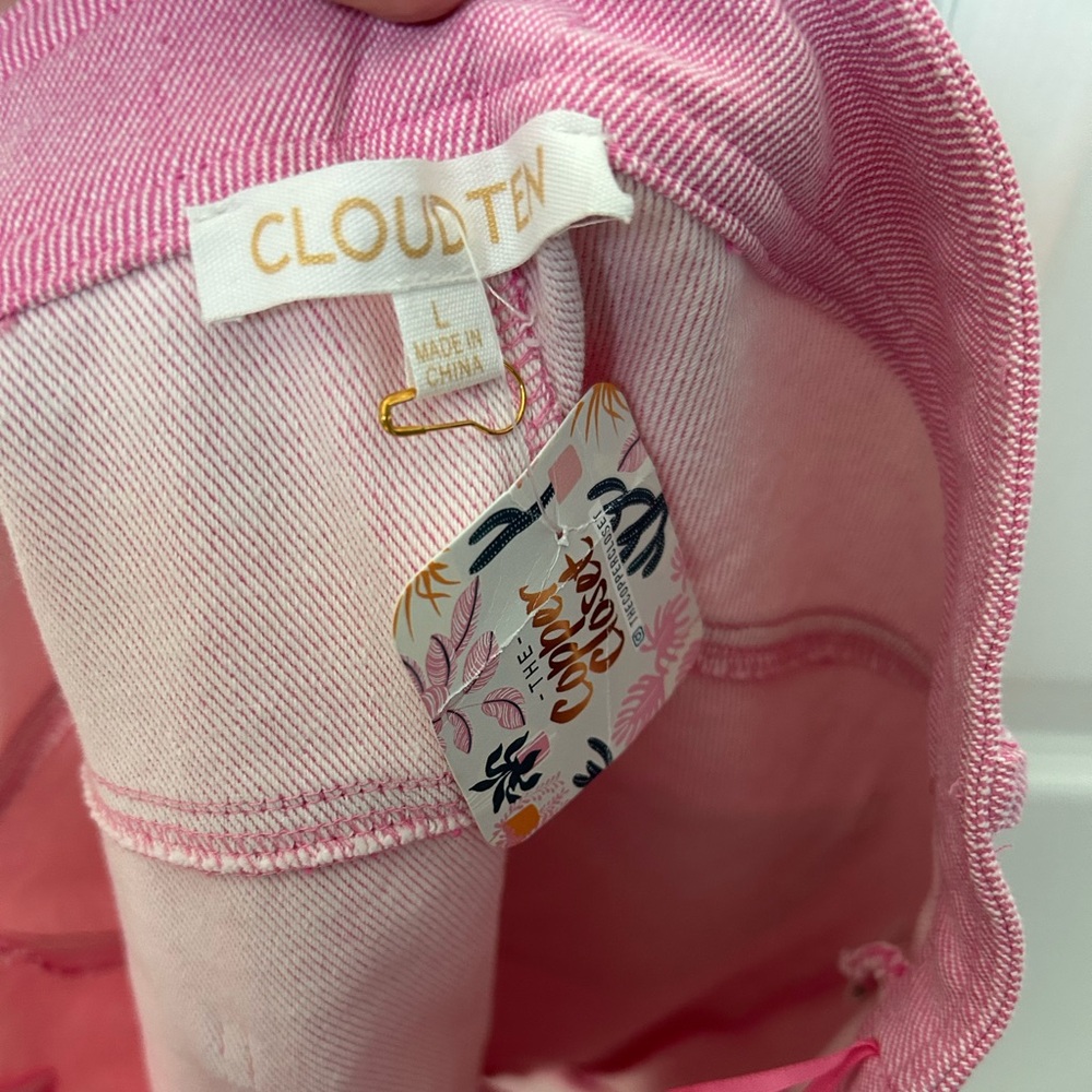 Cloud Ten High Rise Buttonfly Pink & White Pinstriped Denim Short Size L NWT - Picture 4 of 9